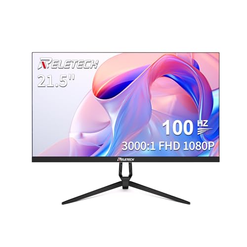 Reletech 21.5-inch Full HD (1920 x 1080) Gaming Office Monitor,100Hz, 100% sRGB,VA Panels Computer Monitor, VESA 75 * 75mm Compatible, 3000:1 Contrast Ratio, HDMI & VGA Ports (R21 Luma)