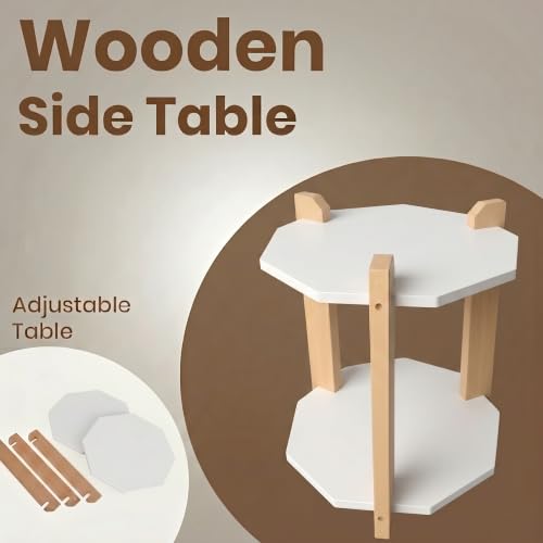 Image of Modern Octagon Side Table, Home Decor for Living Room, Bed Side Tables for Bed Room, stools for Home, Furniture for Home, 2-Tier White Shelves