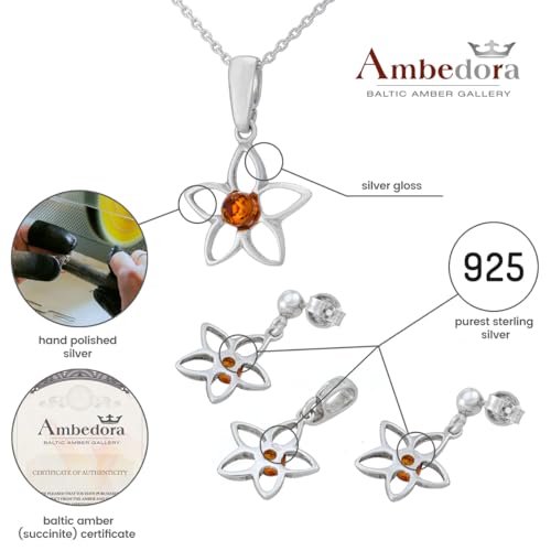 Juego de joyas de plata antialérgico con ámbar báltico para evitar piel sensible 5