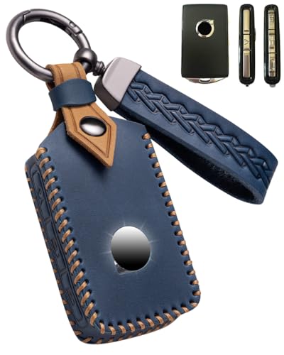 YINEOR Key Fob Cover Leather Car Key Case Keychain Fob Holder Compatible with Volvo XC40 XC60 XC90 S60 S90 V60 V90 T5 T6 (Blue)