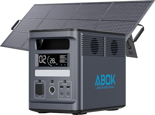 1536Wh 2000W ABOK Ark2000 Solar Generator with 200W Solar Panel, LiFePO4 Battery, Expandable to...