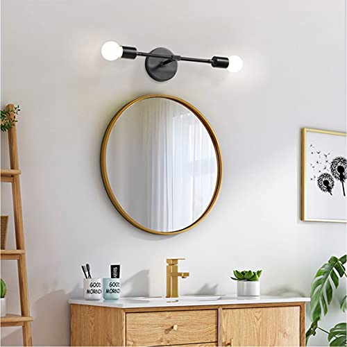 Image of KCO Lighting Mid Century Industrial Wall Sconce Minimalist 2-Light Black Vanity Wall Light Modern Wall Mount Light Fixture for Hallway Bathroom Bedroom Living Room (Black)