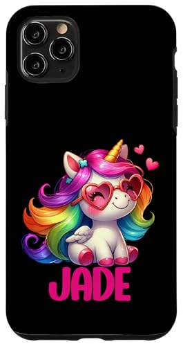 翡翠 名前入り カラフル ユニコーン レディース ガールズ スマホケース iPhone 11 Pro Max 用