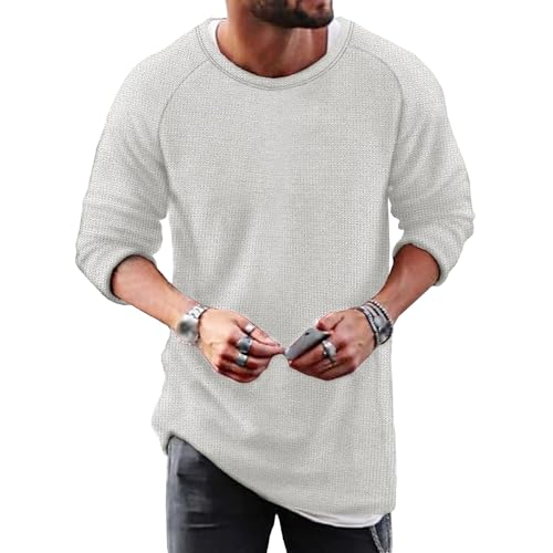 Men's Stretch Textured Casual Knit Sweater Pullover Crewneck Cotton Blend Long Sleeve Solid Color Classic Sweater