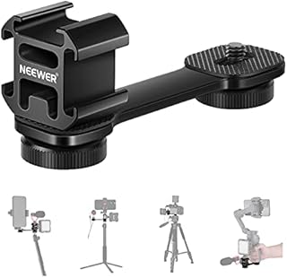 NEEWER Triple Cold Shoe Mount with Gimbal Microphone Mount Extension Bar & 1/4" Adapter Compatible with SmallRig Cage DJI OM4 Osmo Mobile 3 Zhiyun Smooth 4 Feiyu AK2000 Stabilizer/Tripod/Monopod