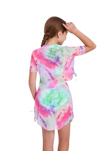 Girls Swimsuit 4 Piece Bathing Suits Tie Die Bikini Set Kids Girls' Swimwear with Cover Up Skirt for 6-14Y4