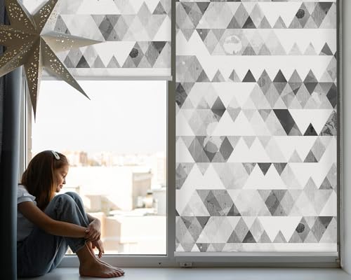 Store enrouleur occultant motif triangles gris avec pose facile