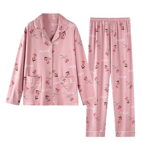 Women's Cotton Pajamas Set Loose Button Down Long Sleeve Sleepwear Pj Pants Matching Lounge Sets Nightwear