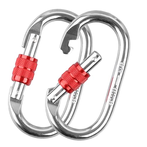 EUREKORA 2 Stück Karabinerhaken 25KN 2500 Kg Belastbarkeit Karabiner O-förmige Schwerlast Sicherheitskarabiner Edelstahl Klettern für Yoga Hängematte Camping Schaukel Wandern(Rot + Rot)