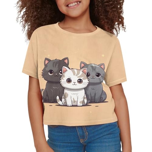 Cropped T Shirt for Girls Summer Casual Tees Top Short Sleeve Shirts Crop Tops 5-14T3