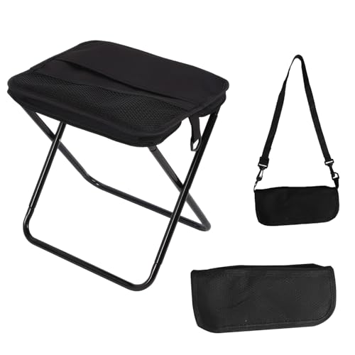 Sgabello pieghevole portatile leggero con cinturino per la schiena, sgabello da campeggio pieghevole per esterni e interni, sedia pieghevole portatile, adatto per viaggi, pesca, picnic (nero