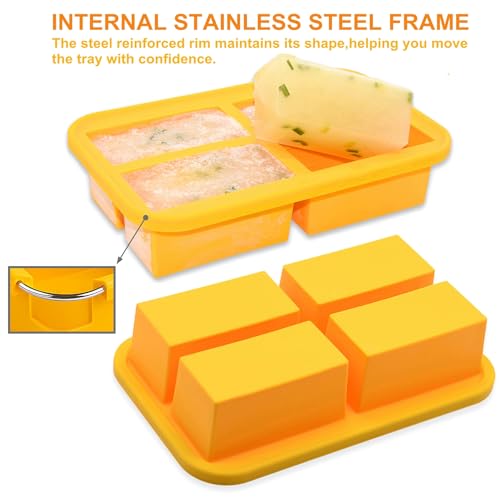Image of Bangp Silicone Freezing Tray with Lid, Soup Freezer Molds, Meal Prep Containers, Silicone Molds for Soup and Food Storage - Makes 4 Perfect 1 Cup Portions | Food Freezer Container Molds for Meal Prep,Rice,Broth,Leftovers,Makes 4 Perfect 1 Cup Portions,Oven & Dishwasher-Safe