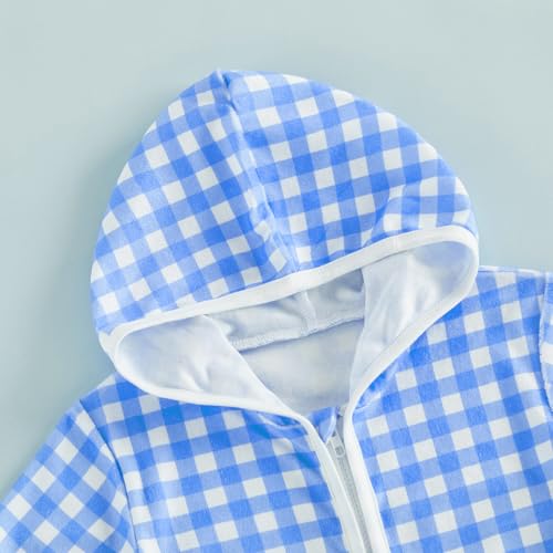 Image of Girls Boys Hooded Terry Coverups One Piece Swimsuits Summer Striped Trim Zip Up Short Sleeve Swim Cover Up Beachwear