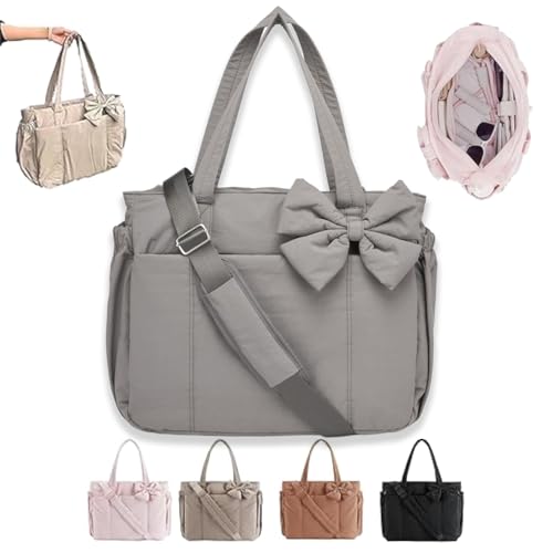 Crush Bow Tote Bag for Women, Fluffy & Lightweight Crush Bow Tote Bag for Women, Perfect for Daily Commuting, Shopping&Travel (Taupe)