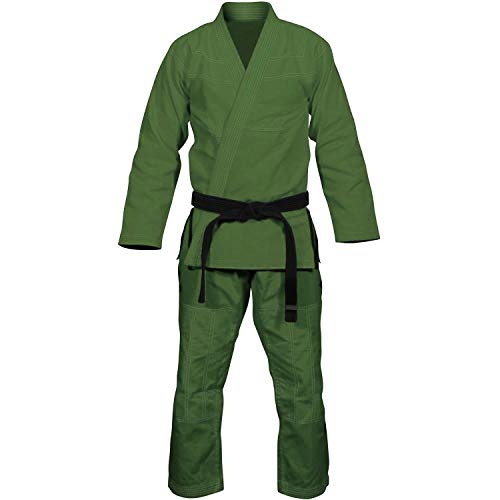 Max5 Full Blank Brazilian Jiu Jitsu Gi MMA Martial Arts Uniform BJJ Gi Grappling Kimono (Green/White, A1)