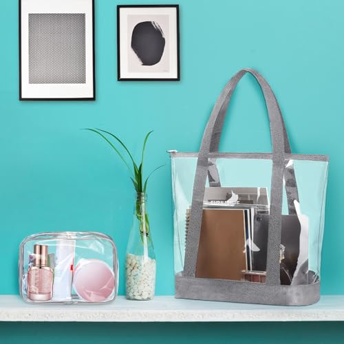 Sweetude 24 Pcs Stadium Approved Clear Tote, Waterproof Bags with Zipper and Cosmetic Pouch for Work Sport Concert(Multicolor)4