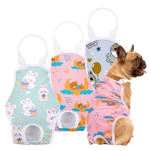 Image of 3 Pack Washable Female Dog Diapers with Adjustable Suspender, Reusable Sanitary Panties for Dogs in Heat, Leak-Proof Design for Small Dogs