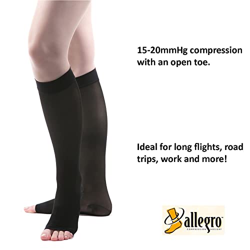 Image of Allegro 15-20mmHg Essential 17 Sheer Support Open Toe Compression Sock - Comfortable, Open Toe, Knee High Support Stockings