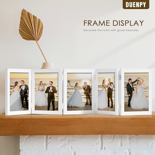 Image of DUENPY 5 Folding 5x7 Accordion Wood Frame Plexiglass White | Constructed With Engineered Wood And Plexiglass, Elegant Ornament For Desktop Photo Display