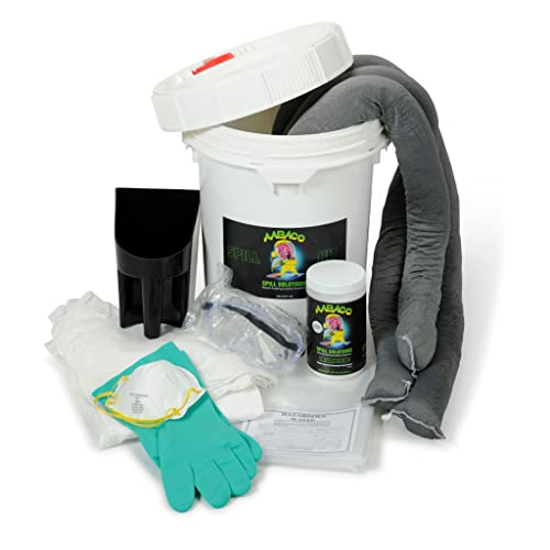 AABACO Universal Spill KIT in Bucket – Spill Clean Up for Water, Oil & More - Absorbent Socks, Powder, Gloves, Goggles, Boot Covers & Coverall. Absorbing up to 40 Gallon