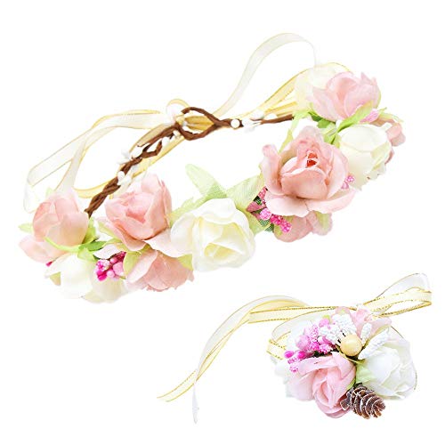 Ncmama Handmade Adjustable Floral Crown Headband Set Garland Wreath Headpiece for Flower Girls In Wedding