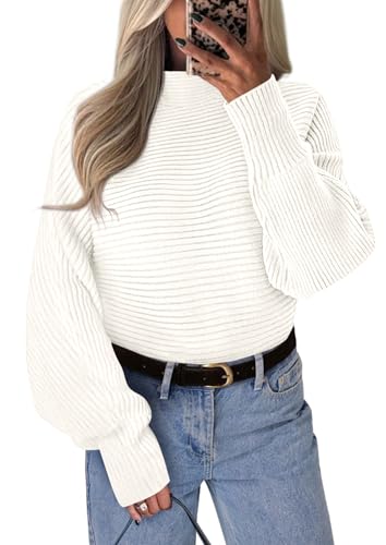 PRETTYGARDEN Womens Batwing Long Sleeve Sweaters Casual Mock Neck Ribbed Knit Cozy Pullover Sweater Tops 2025 Fall Clothes