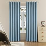 DUALIFE Faux Linen Blackout Slate Blue Curtains 80 Inch Long,Farmhouse Back Tab Rod Pocket Curtains Room Darkening Thermal Insulated Drapes for Bedroom Living Room,W50 x L80,2 Panels Stone Blue
