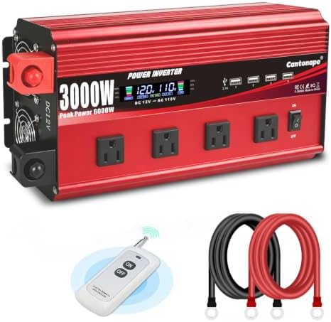 Cantonape 3000W Power Inverter 12V to 110V/120V DC to AC with LCD...