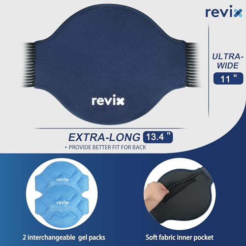 Image of REVIX Extra Large Ice Pack for Back, 2 Packs, Reusable Gel Ice Pack Wrap for Lower Back, 13.4 inch x 11 inch, Cold Compress Therapy for Waist, Lumbar Discomfort Relief, Muscle Relaxation, Blue