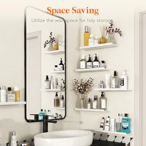 Image of Lifewit Acrylic Floating Shelves for Wall 14 inch White, 6 Pack | Wall Mounted Display Shelf for Figure, Car, Art, Book, Perfume Organizer for Bedroom, Living Room, Nursery Decor