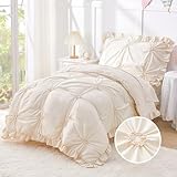 Wowelife Toddler Bedding Sets for Girls, 4-Piece Beige Toddler Bed Set Floral Ruffles Boho Bohemian Jacquard Includes Comforter, Fitted Sheet, Top Sheet and Pillowcase, Beige