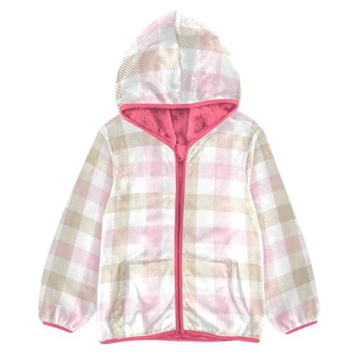 GuoChe Plaid Pink Yellow Girls Sherpa Jacket With Hood