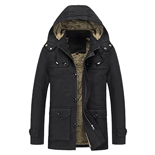 Parka d'automne et d'hiver pour homme veste mi longue polaire noire coupe vent XL