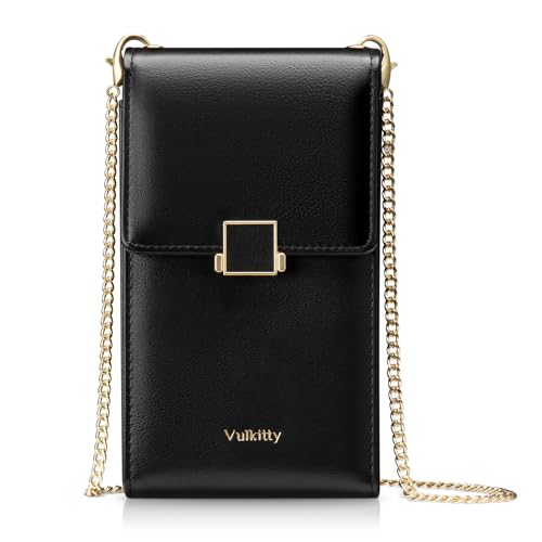Vulkitty Cell Phone Purse with Crossbody Strap, Small Crossbody Purse for Women, Mobile Phone Bags, Leather Passport Bag, Black by Vulkitty - Used condition - CA$9.10