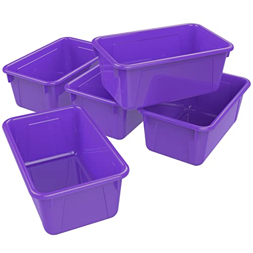 Image of Storex Small Cubby Bins - Plastic Storage Containers for Classroom, 12.2 x 7.8 x 5.1 inches, Class Purple, 5-Pack (62419A05C)