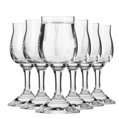 Krosno Wodkagläser | Set mit 6 Gläsern | 25 ml | GEMA Kollektion | Gläser für Likör, Tinkturen, Brandy | Für Zuhause, Bar, Partys und Küche | Spülmaschinengeeignet | Bleifreies Kristallglas