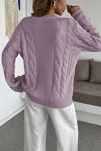 Image of Cakulo Womens Oversized Pullover Sweaters Bell Sleeve Chunky Cable Knit Sweater Crewneck Trendy Knitted Tops 2025