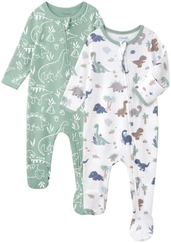 FIEMOL Baby Boy Sleepers 100% Cotton Footie Pajamas, Newborn 0-3 3-6 6-9 Months with 2-Way Zipper & Mitten Cuffs, Ultra Soft 2 Pack Footed PJs Baby Boy Clothes