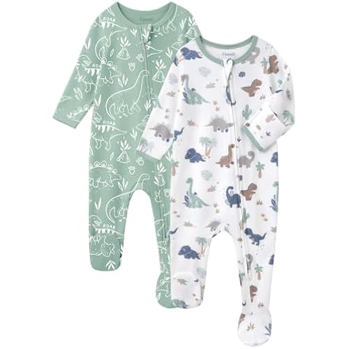 Baby Sleepers 100% Cotton Footie Pajamas, Newborn 0-3 3-6 6-9 Months with 2-Way Zipper, 2pcs PJs Baby Boy Clothes