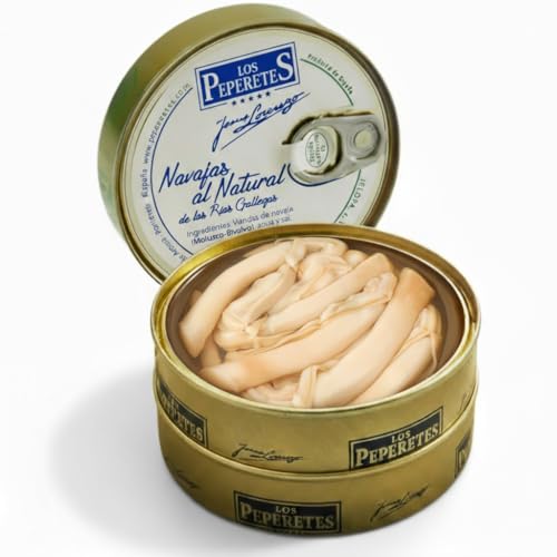 LOS PEPERETES Navajas Finisterre al Natural 120 g | Lata Marisco Gallego Gourmet | 10–12 Piezas | Elaboración Artesanal | Conserva Premium de las Rías Gallegas | Sabor Auténtico del Atlántico