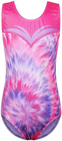 ZNYUNE Gymnastic Leotards for Girls Sparkle Colorful Stripes Dancing Athletic Leotard