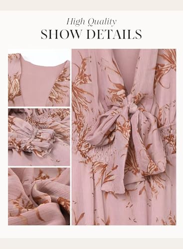 Dokotoo Womens Casual Spring Summer Sexy V Neck Ruffle Elegant Long Sleeve Empire Waist Cute Chiffon Boho Swing A Line Mini Short Skater Dresses For Women 2024 Floral Dress For Women Pink S thumb #4