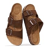 Project Cloud Genuine Leather Mens Sandals with Memory Foam Natural Cork Footbed Slides for Men Footwear - Non-Slip Double-Strap Buckle Summer Sandals (Arizona,CHOCSUEDE,9.5)