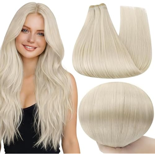 Full Shine Blonde Hair Weft Extensions Real Human Hair 12 Inch Sew In Hair Extensions Human Hair For Women Ice Blonde Human Hair Weft Hand Tied Extensions 80 Gram Sew In Human Hair