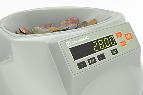 Detectalia M5 – Münzzählmaschine zählt den Wert und sortiert gemischte Euro-Münzen – Münzsortierer nach Nennwert getrennt - Mit Druckerausgang