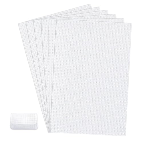 HMCEY 6 Pièces Feuilles de Toile en Maille Blanc 30 X 20 cm,Canevas Plastique pour Sac à Main,Toile Point de Croix Plastique,Plastic Mesh Canvas,Caneva...