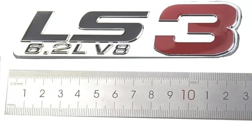 Image of Pair Set LS3 6.2L V8 Engine Badge 3D Emblem Nameplate Sticker (Silver Red)
