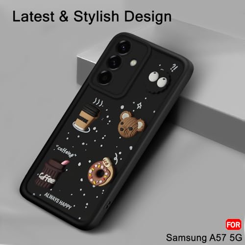 Image of TheGiftKart Back Cover Case for Samsung Galaxy A57 5G | Cute Fun Cartoon 3D Bear Coffee Case | Full Camera Protection | Shockproof Back Cover Case for Samsung Galaxy A57 5G (Silicone, Black)