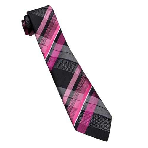 Image of Barry.Wang Plaid Ties Mens Silk Necktie and Tie Clip Checkered Tie for Wedding Party Business Formal