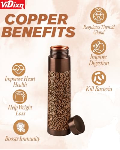 Image of 100% Pure Copper Water Bottle 950ml - Ayurvedic Leak-Proof Copper Bottle for Drinking Water - Handcrafted Mandala Design - BPA-Free & Eco-Friendly - Improves Immunity & Digestion (Cofy Tower)